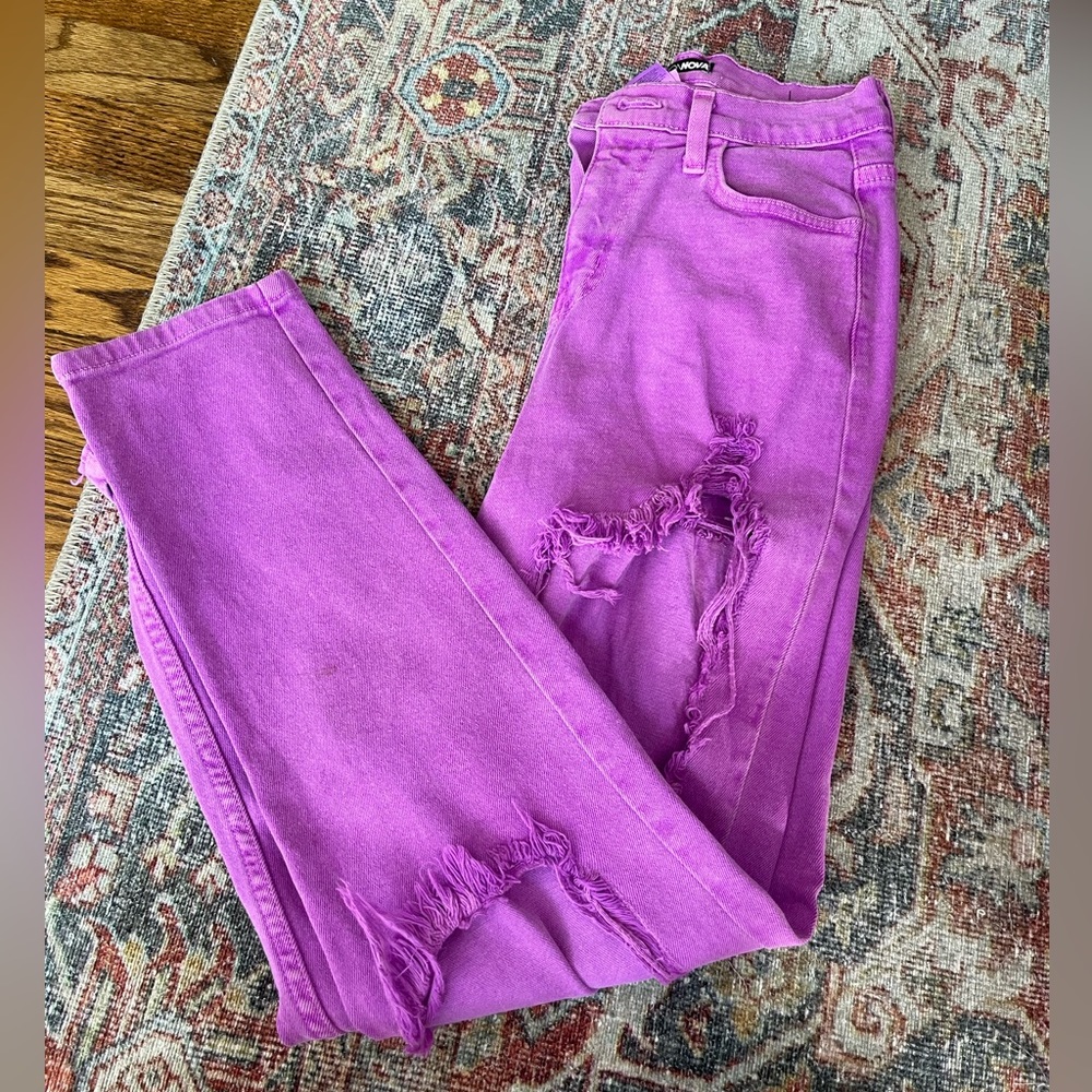 Hot Purple Ripped Boyfriend Jeans